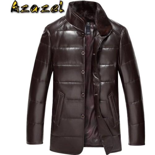Azazel Mens Down Jacket Genuine Leather Jacket Men Winter Real Sheepskin Coat Mink Fur Collar Veste Cuir Homme DK035 KJ2136