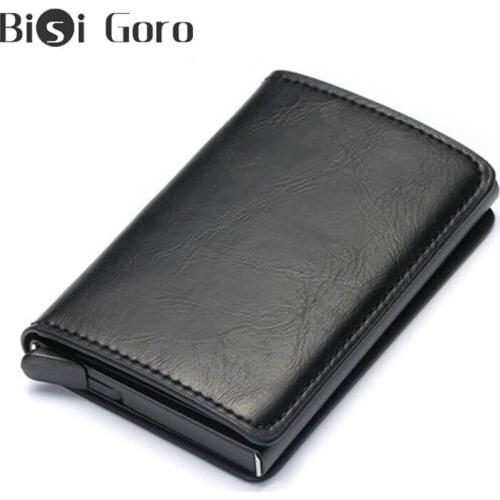BISI GORO 2020 Anti-thief Business ID Credit Card Holder Men And Women Metal RFID Vintage Aluminium Box PU Leather Card Wallet