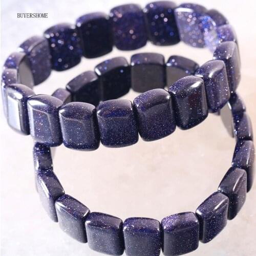 1Pcs Hot Jewelry Bangle Gift For Women 17x10x5MM Natural Rectangular Bead Stone Blue Sandstone Cord Stretch Bracelet 7"1Pcs H251
