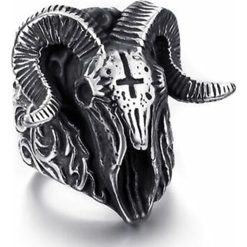 FDLK Unique Punk Gothic Satanic Demon Skull Ring Men Biker Ring Domineering Goat Ring Jewelry Gift
