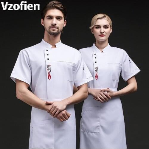 Kitchen Chef Uniform Short Sleeve Summer Catering Hotel Food Services Cooking Clothes Unisex Breathable Kitchen Cooking Tools