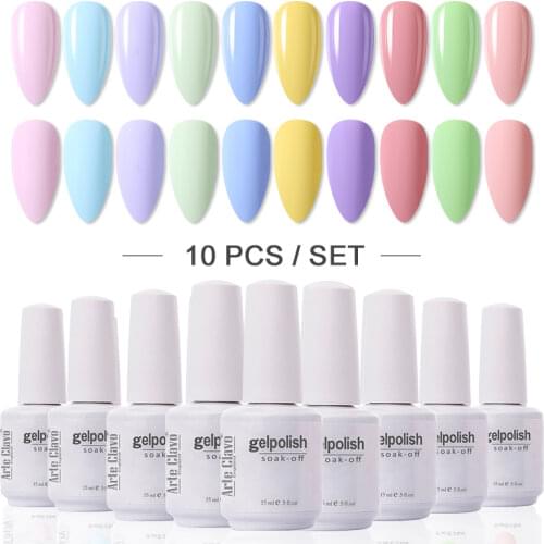 Arte Clavo 8/15ml 10Pcs/Set Colourful Gel Nail Polish Nail Art Base Coat Primer Gel Varnishes Suit Mix Color Nail Semi Permanant