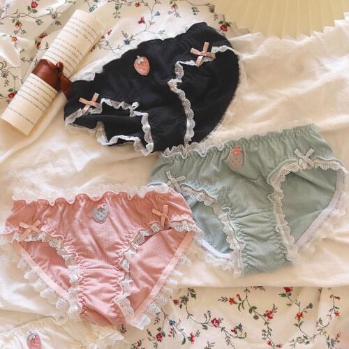 Kawaii Lingerie Femme Cotton Seamless Panties Briefs Strawberry Japanese Young Girl Lolita Cute Panty Thong Lace Underwear Women