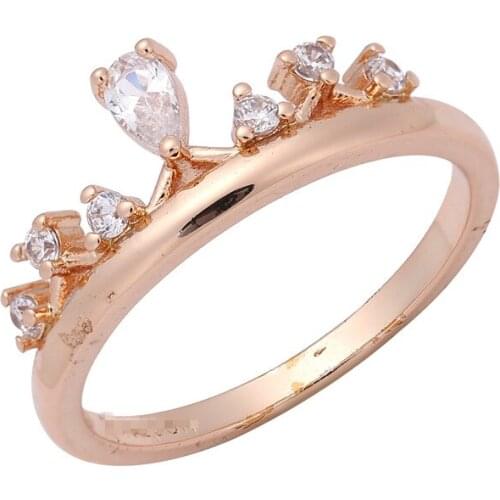 New Fashion Ring 585 Gold Color Women Jewelry Hot Selling White Clear Cubic Zircon Cute Crown Wedding Women Rings