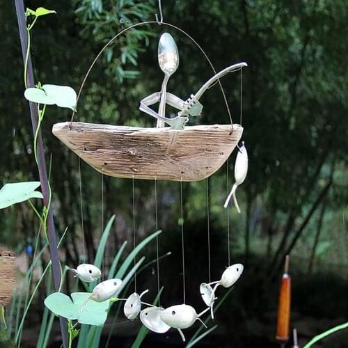 Creative Pendant Fishing Man Wind Chime Pendant Spoon Head Bell Pendant Spoon Fish Wind Chime Garden Indoor Hanging Ornament