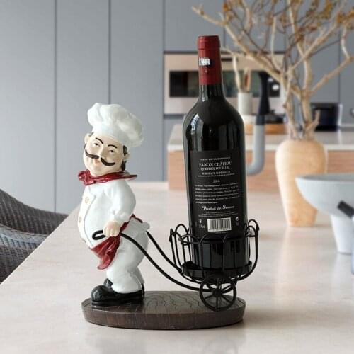 Resin Chef Wine Rack Kitchen Teatable Bar home decoration Wine Craft Christmas Gift Handcraf Shelf Metal Sculpture Wind Stand