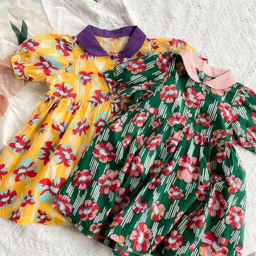 Girls' Floral Summer Dress Childrens Western Style 2021 New Summer Internet Celebrity Baby Princess Skirt