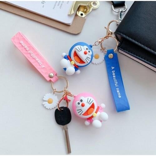 Cute Doraemon Keychain Car Accessories For Girls Bag Charm Purses Keychain Ring Kawaii Cartoon Figure Keyrings Kids Doll Gift