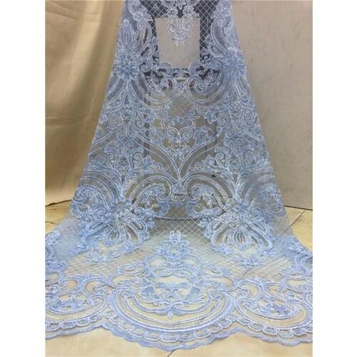 Nigerian Lace Fabric 2019 High Quality Net Lace sequins French Tulle Embroidered Lace Trim Nigeria Lace For Wedding Blue white