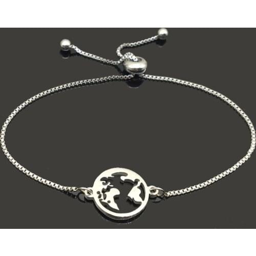 2020 New World Map Charm Bracelet Stainless Steel Adjustable Chain Bracelet for Women Girls