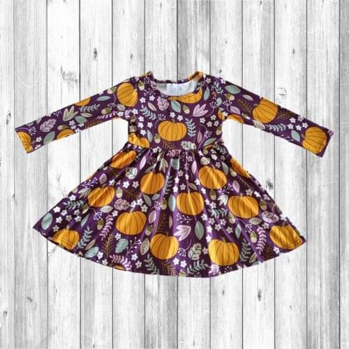 Girls Clothing Toddler Kids Pumpkin Casual Outfits Halloween Day Boutique Milk Silk Dress
