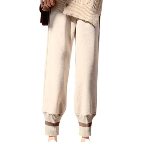 Autum Women Casual Harem Pants Korean High Waist Slim Warm Wool Pants Elegant Solid knit Loose Sweater Trousers