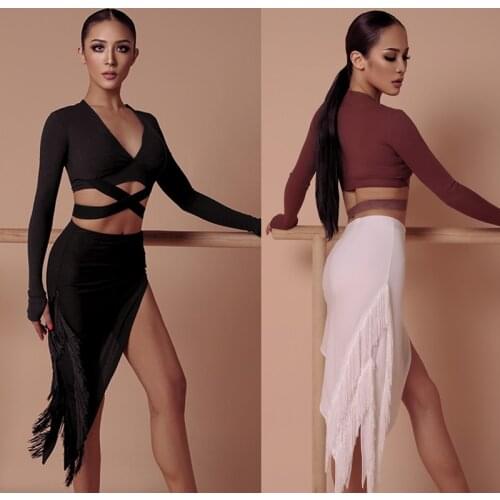 Latin Dance Dress Lady Sexy V-Neck Tassel Top Split Skirt Performance Costumes Tango Salsa Cha Cha Samba Rumba Wear DNV12928