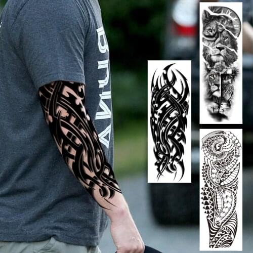 Robot Arm Totem Full Sleeve Tattoo Sticker 3D Lion Indian Temporary Tattoos Sleeves For Men Women Realistic Large Fake Tatoo
