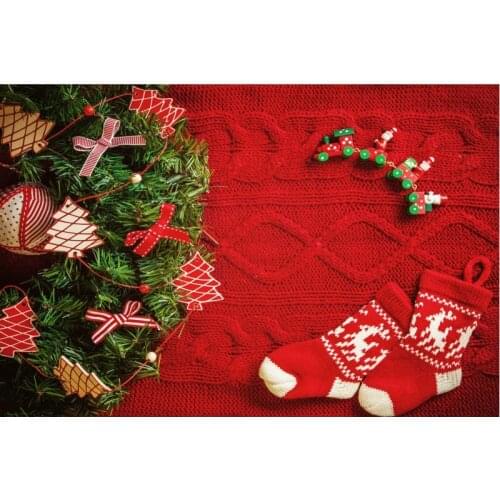 Christmas Backdrop Sweater Socks Pine Red Photography Background Xmas New Year Party Decoration Photo Booth Studio Prop