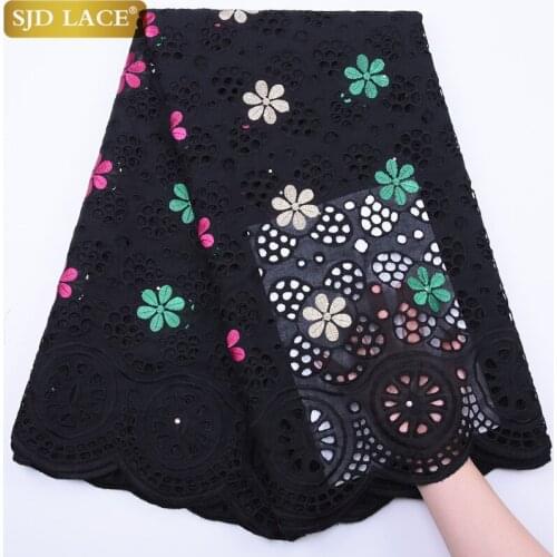 SJD LACE Black African Lace Fabric 100% Cotton DUBAI Lace With Rhinestones High Quality Nigeria Lace Fabric A1800