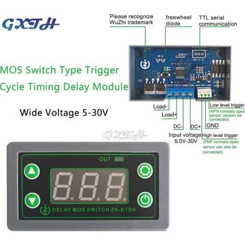 ZK-KTD4 MOS Switch Trigger Cycle Timing Delay Module Solenoid Valve Control 5V 12V 24V with Instrument Case