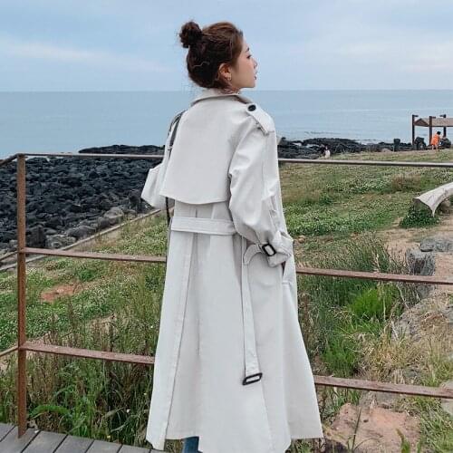 Long Trench Coat Women Spring Autumn New Fashion Long sleeve Double breasted Sashes Windbreaker Overcoat Slim Women Clothes G158