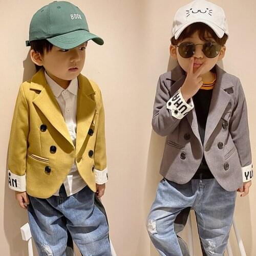 Korea Boys Girls Blazer Jacket Outwear Gentleman School Kids Formal Wedding Coat Children Performance Party Dress