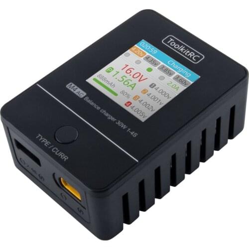 In Stock ToolkitRC M4AC 30W 2.5A AC Balance Charger XT30/XT60 Output for 1-4S LiPo LiHV LiFe mini Battery Charger
