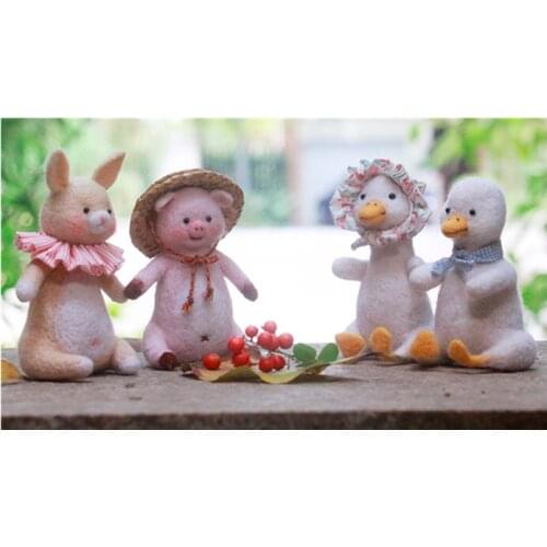 Swinging ducklings pigs rabbits wool needlepoint kit wool felt needle felting decoration craft needlecraft DIY handmade