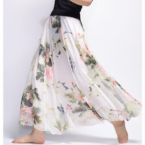 2021 Summer New European American Retro Floral Beach Skirt Elastic High Waist Slim Casual Loose Women Long Skirt Free Shipping