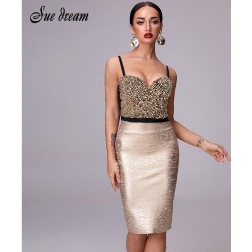 2021 Summer And Summer Womens New Fashion Sexy Bandage Tight Gold Knee High Waist Pencil Skirt