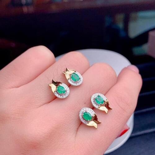 Fashion green emerald gemstone stud earrings women silver jewelry green color natural gem green color butterfly birthday gift