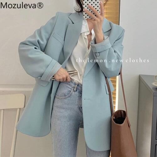 Mozuleva 2021 Chic Loose Amrygreen Women Blazer Spring Summer Single Breasted Female Suit Jacket Full Sleeve Outwear Blazer