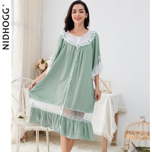Women Half Sleeve Nightwear Sexy Princess Nightdress Large Loose Lace Lovely Sleeping Dress Green Night Dress Home Nightgown