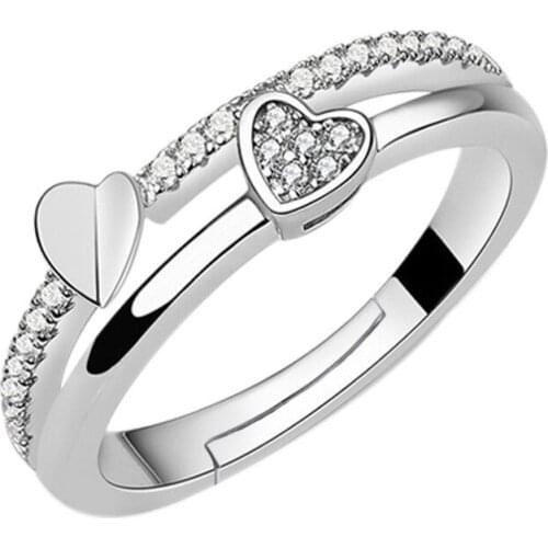 100% 925 sterling silver romantic love heart shiny crystal ladies`adjustable finger rings women jewelry birthday gift wholesale