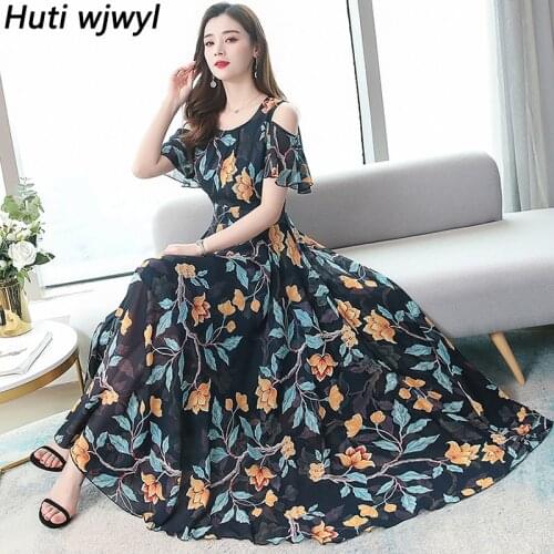 2021 Summer New Off Shoulder Sexy Midi Dress High Quality Vintage Chiffon Boho Beach Sundress Women Bodycon Party Maxi Vestidos
