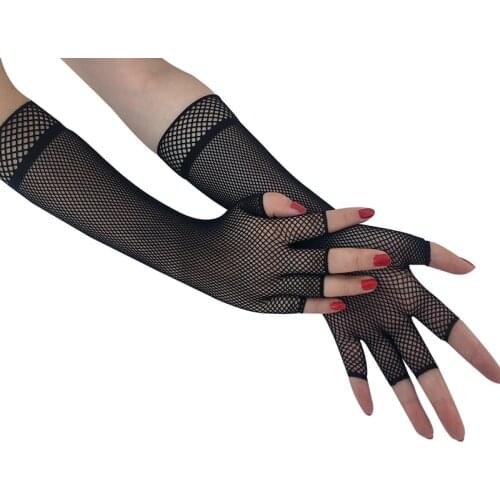 1Pair New Black White Women Sexy Fishnet Elbow Gloves Hollow Out Punk Goth Lady Disco Dance Costume Half-finger Mesh Gloves