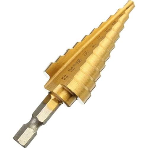 1Pcs Durable Power Tool 4-22MM HSS Hex Titanium Coated Step Cone Drill Bit for Woodworking Hole Cutter