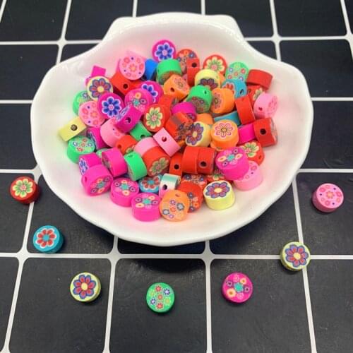 30pcs 10mm Flowers Face Beads Polymer Clay Spacer Loose Beads For Jewelry Making DIY Handmade Jewelry Crafts#05