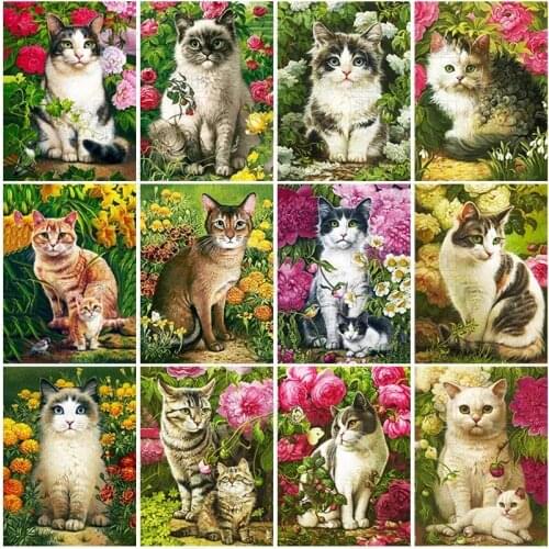 5D Diy Embroidery Flower and Cat Mosaic Rhinestones Full Drill Diamond Painting Flower Animal Cross Stitch Handicraft Home Decor