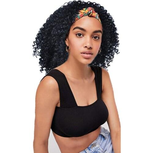 Afro Curly Headband Wig For Black Women Synthetic Natural Bouncy Curly Wig Headband Female Hair Heat rResistant