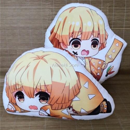 Agatsuma Zenitsu Figure Plush Doll Anime Kimetsu No Yaiba Demon Slayer Pillow Double Sided Case Cosplay Toy 45cm for Gift