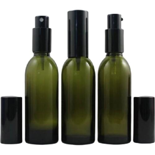 60ml Pump/Spray Bottle Refillable Cosmetic Skin Care Tool High Quality Green Glass Travel Bottle Empty Emulsion Container 10pcs
