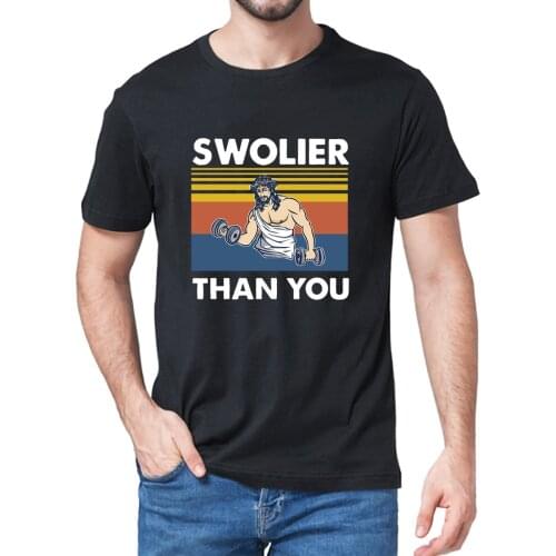 Unisex 100% Cotton Swolier Than You Jesus Fitness Jesus Gym Summer Mens Funny T-Shirt Women Soft Top Tee Gift Vintage Classic