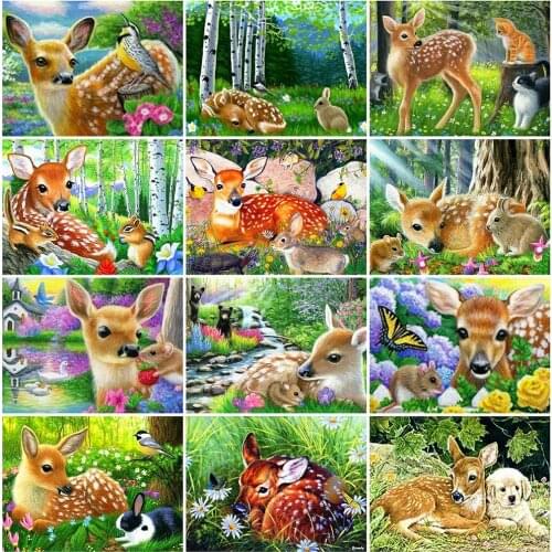HUACAN 5D DIY Diamond Painting Deer Animal Full Drill Diamond Art Mosaic Natural Scenery Embroidery Home Decor