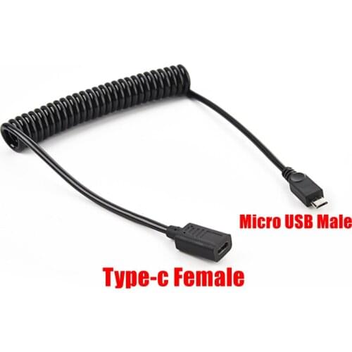 Type-c female to micro5pin male spring data charging cable for Android phone and tablet power supply extension cable
