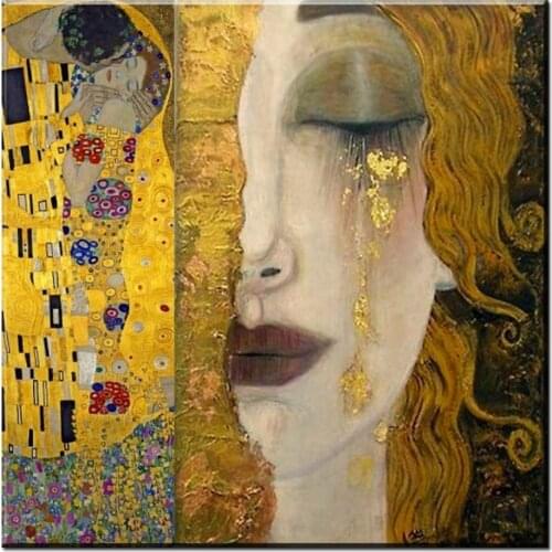 Pure Handpainted Large Canvas painting golden tears Gustav Klimt Reproduction oil Cuardros decoracion beautiful woman artwork