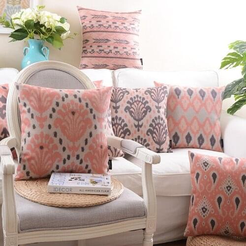 Linen Pillow Cover Home decorative Cushion Cover Pink Grey Ikat Abstract Geometric Pillow Case 45cm*45cm