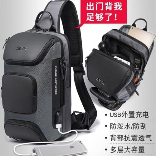 New Style Chest Bag Mens Shoulder Fashion Leisure USB Interface Simple Trend Design Low-key Outdoor Sports Selection