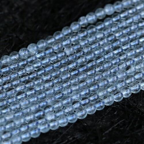 Natural Genuine Clear Blue Aquamarine Small Round Loose Beads 4mm 15" 05180