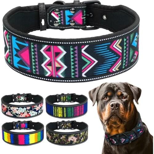 Nylon Dog Collar Reflective Pet Dogs Collars Breathable Padded Striped Pitbull German Shepherd Medium Large Dogs Collar S M L