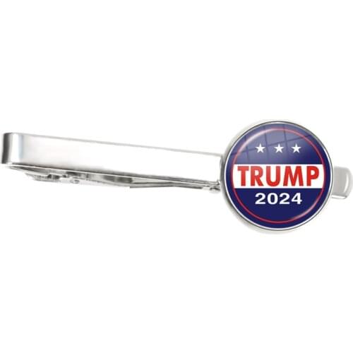 He Will Be Back 2024 Trump Tie Clip Donald Trump for President USA Creative Print Glass Tie Clasp Jewelry Gift