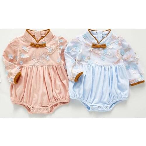 Autumn Baby Girl Clothes Toddlers Girls Chinese style Flower Print Bodysuit Baby Long Sleeve Jumpsuit Infantil Fashion Costume