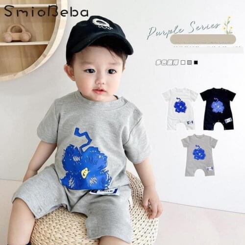 0-2 Year Cool Boys Jumpsuit Baby Girls Summer Fashion Graffiti Embroidery Short Sleeve Long Bodysuit 3 Colors 0-24 Months Romper